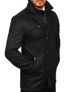 Manteau d'hiver avec un col montant supplémentaire pour homme noir Bolf M3137