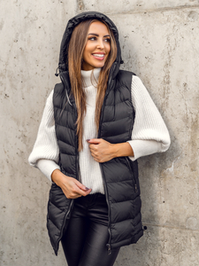 Gilet long matelassé pour femme noir Bolf 7044A