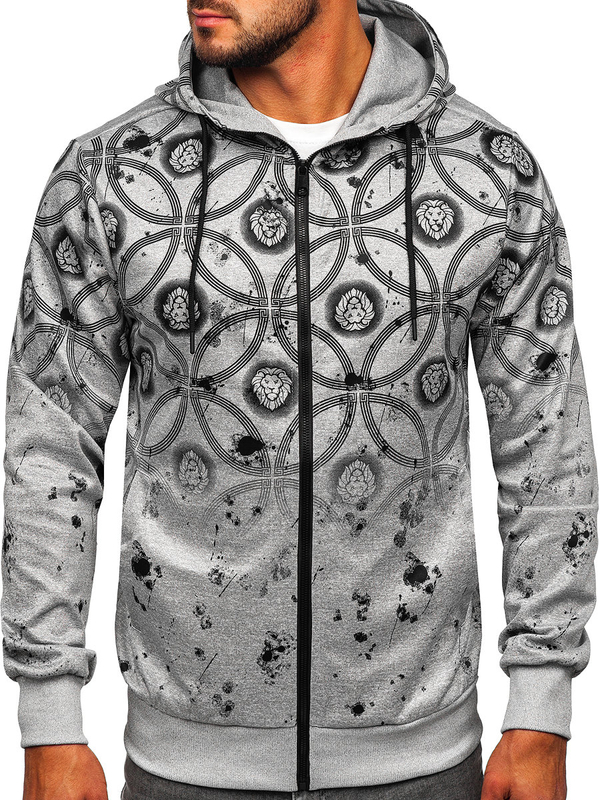 Sweat-shirt avec fermeture à capuche pour homme gris Bolf 27B8122