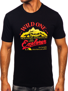 Homme T-shirt imprimé en coton Noir Bolf MPO3484