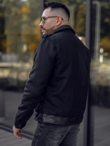 Homme Veste de motard d'hiver en cuir Noir Bolf 79M15501A