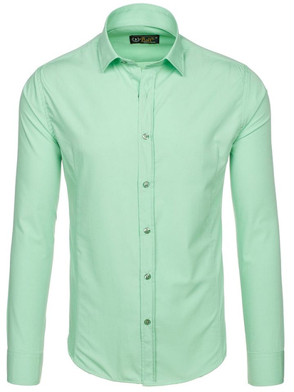 Chemise élégante vert menthe à manches longues pour homme Bolf 1703