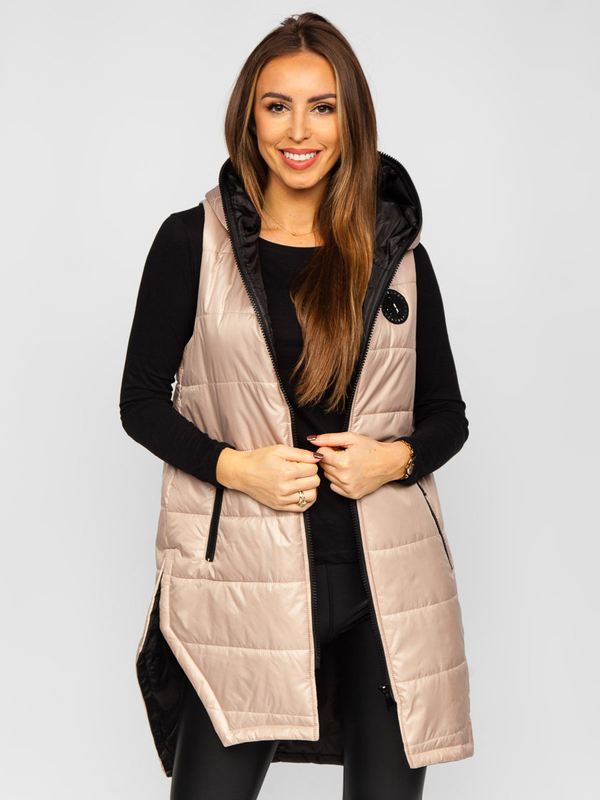 Gilet long matelassé pour femme beige Bolf B0122