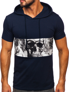 Tee-shirt à capuche imprimé pour homme bleu foncé Bolf 8T971