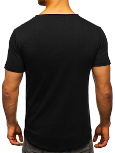 T-shirt noir uni en coton à col en V pour homme Bolf 4049