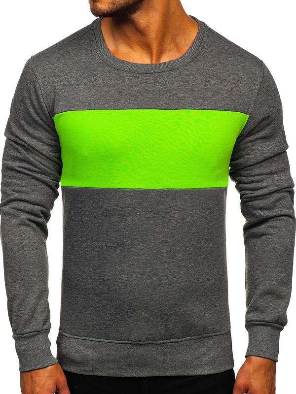 Sweat-shirt pour homme sans capuche graphite-vert Bolf 2021