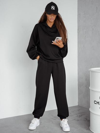 Ensemble de survêtement deux pièces femme avec capuche noir beurre Bolf 525