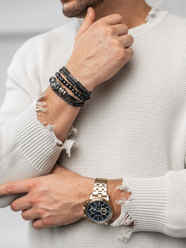 Homme Ensemble de bracelets Noir Bolf TT1142-3P 3 PACK