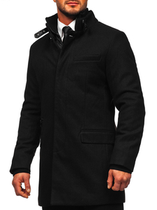 Manteau d'hiver à une rangée avec un col montant supplémentaire amovible pour homme noir Bolf 8802