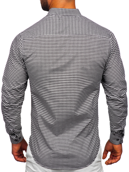 Homme Chemise à carreaux à manches longues Noir Bolf 22745