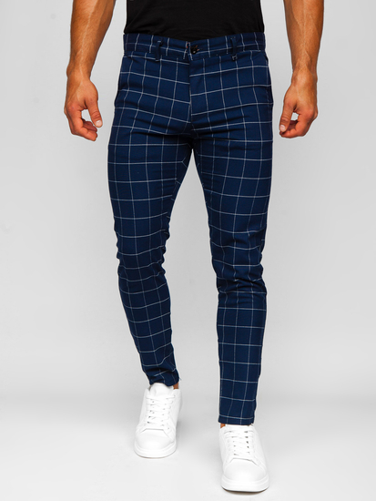 Homme Pantalon élégant à carreaux Bleu foncé Bolf 0040