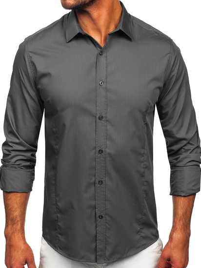 Chemise élégante graphite clair à manches longues pour homme Bolf 1703