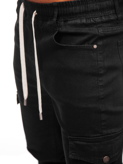 Homme Pantalon de jogging en jean cargo Noir Bolf 8110