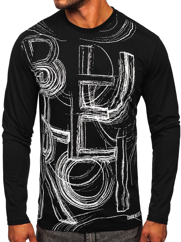 Tee-shirt manche longue imprimé pour homme noir Bolf 146743