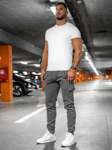 Homme Pantalon jogger cargo épais Gris Bolf JX8715A