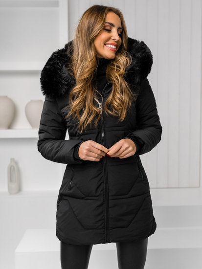 Femme Blouson d'hiver à capuche et fourrure Noir Bolf 16M9099