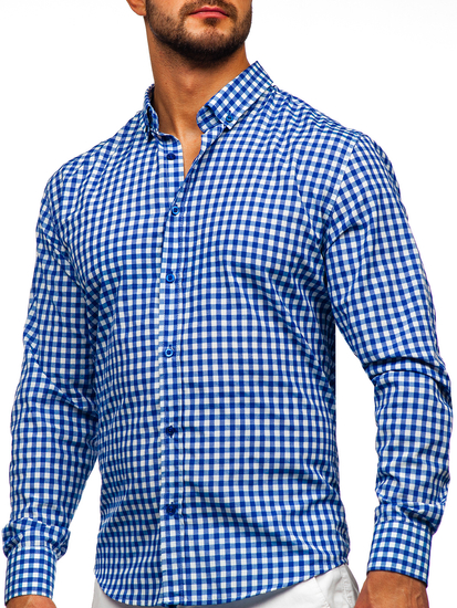 Homme Chemise à carreaux vichy à manche longue Bleu foncé Bolf 22747