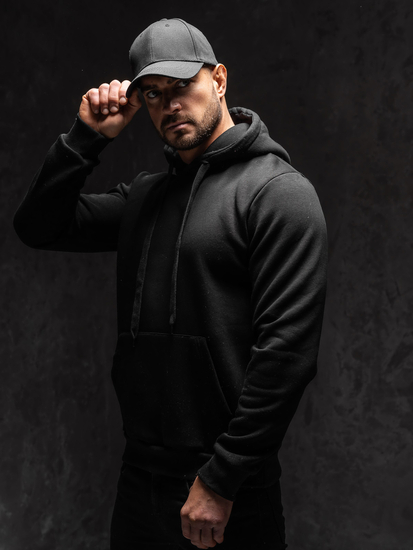 Sweat-shirt noir kangourou à capuche pour homme Bolf B1004