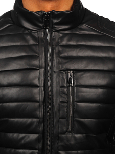 Homme Veste motard matelassée d'hiver en cuir Noir Bolf 11Z8186