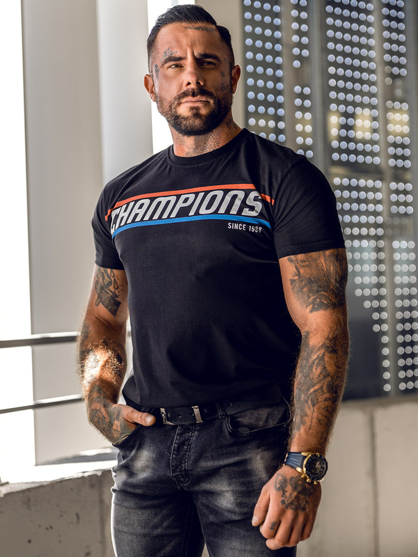 Tee-shirt imprimé pour homme noir Bolf SS10953A