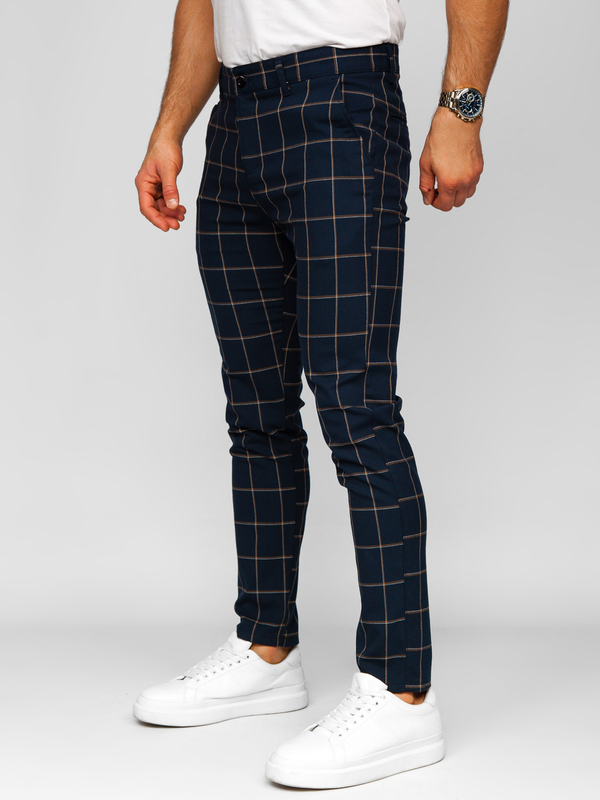 Homme Pantalon élégant à carreaux Bleu foncé Bolf 184177