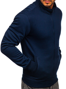 Sweat-shirt à col montant avec fermeture pour homme bleu foncé Bolf B2002