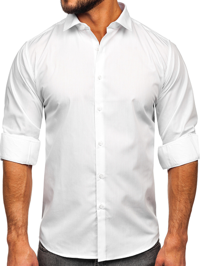 Chemise élégante à manche longue slim fit pour homme blanche Bolf MS13