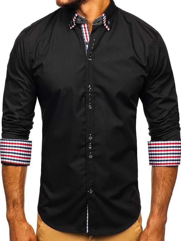 La chemise élégante avec les manches longues pour homme noir Bolf 0926