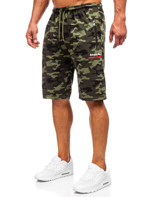 Le pantalon court de sport camo pour homme kaki Bolf HW2638