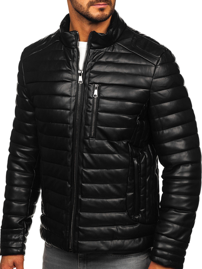 Homme Veste motard matelassée d'hiver en cuir Noir Bolf 11Z8186