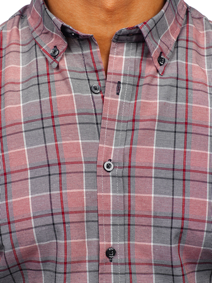 Homme Chemise à carreaux à manche longue Rouge Bolf 22748