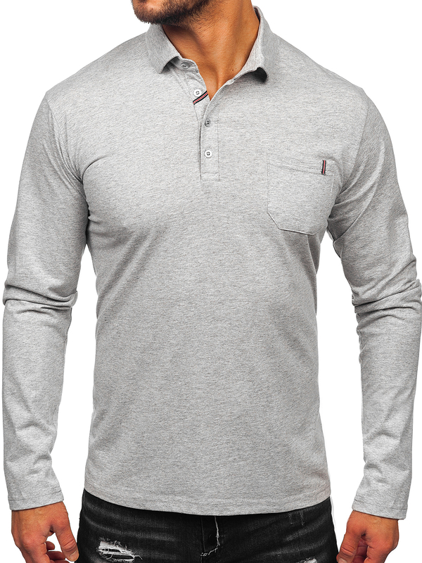 Homme Polo en coton à manches longues Gris Bolf 5120