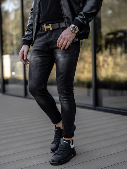 Pantalon en jean regular fit pour homme noir Bolf TF098