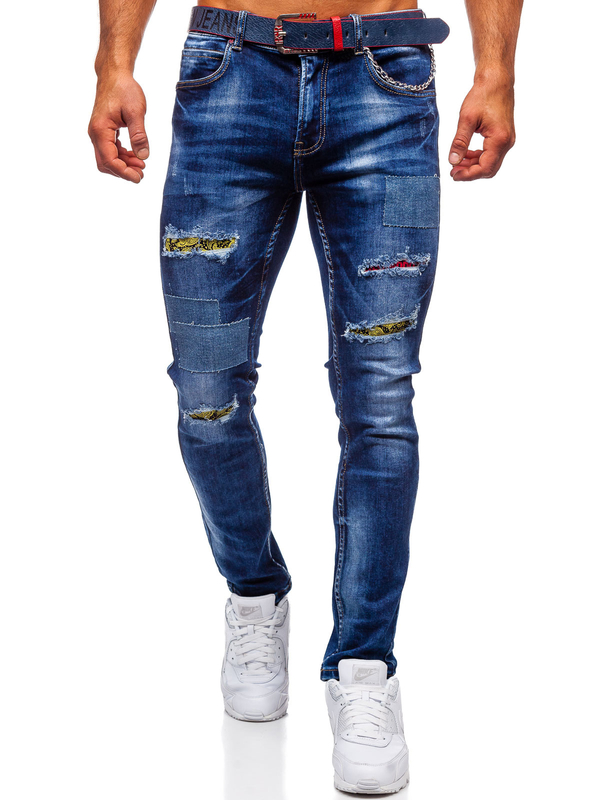 Pantalon en jean slim fit avec ceinture pour homme bleu foncé Bolf 80034W0