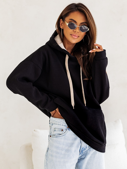 Sweat à capuche kangourou pour femme noir Bolf 82131