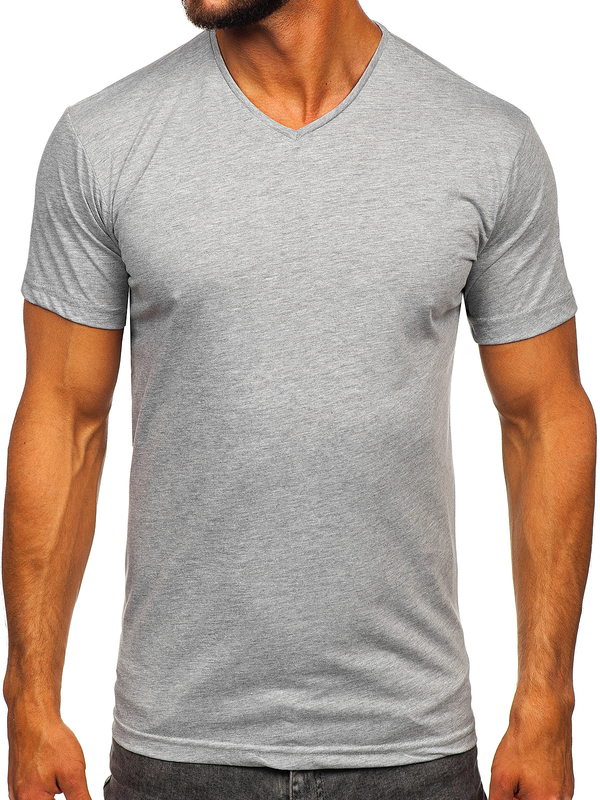 T-shirt gris uni col V pour homme Bolf 192131
