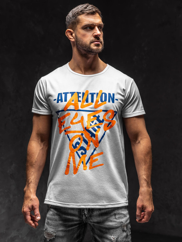 Tee-shirt pour homme avec imprimé blanc Bolf KS1995