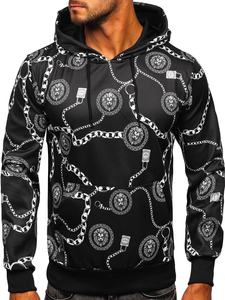 Sweat-shirt avec imprimé noir à capuche pour homme Bolf HM336