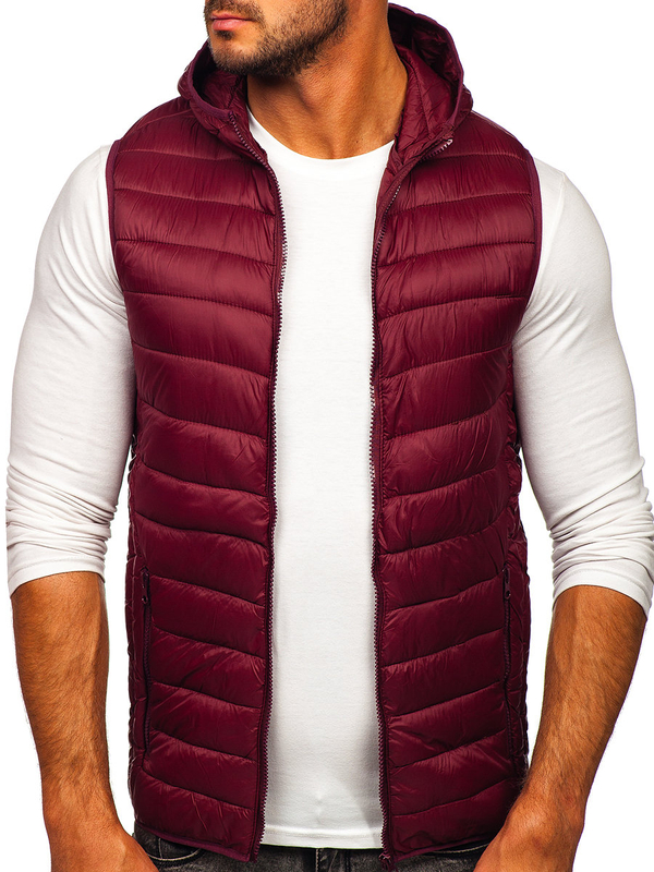 Gilet matelassé à capuche pour homme bordeaux Bolf 13072