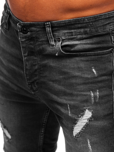 Homme Pantalon court en jean Noir Bolf 0386