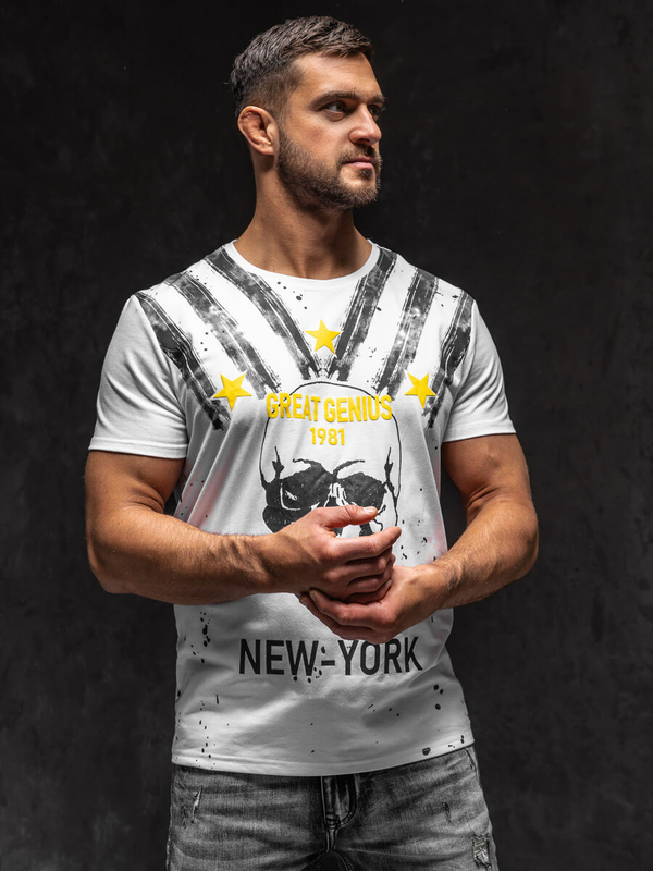 Tee-shirt blanc avec imprimé pour homme Bolf Y70006