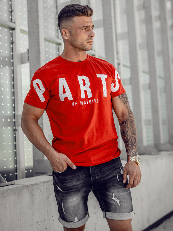 T-shirt homme en coton rouge avec imprimé Bolf 1180A