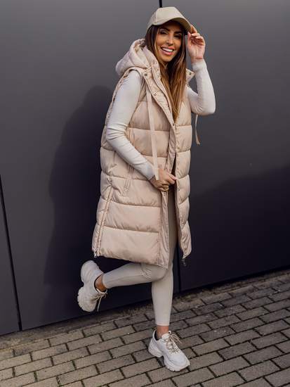 Gilet long matelassé oversize pour femme beige Bolf 81276