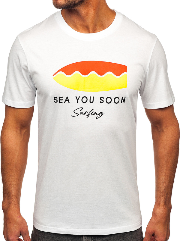 Homme T-shirt imprimé en coton Blanc Bolf MPO3457