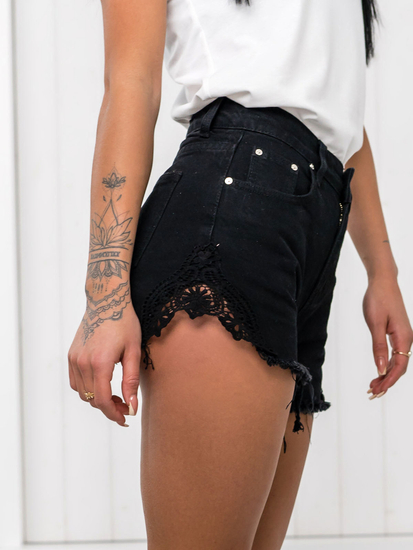 Femme Pantalon court en jean Noir Bolf JK688A1