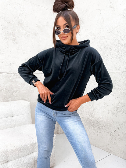 Femme Sweat-shirt à capuche en velours Noir Bolf 8270