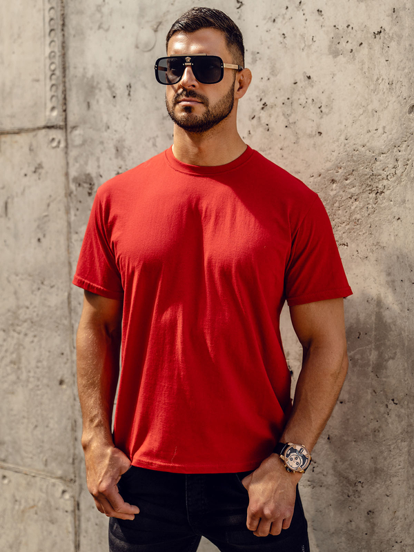 T-shirt homme en coton rouge uni Bolf 192397A