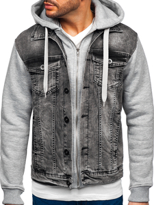 Blouson en jean gris pour homme à capuche Bolf 10350