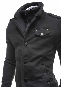 Manteau à boutonnage simple pour homme avec un col haut noir Bolf 8853C