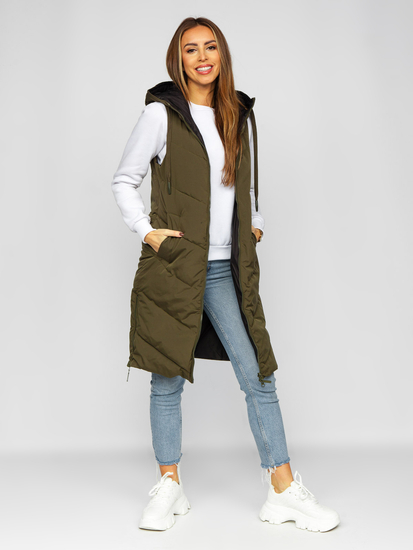 Gilet long matelassé réversible pour femme kaki Bolf B8022